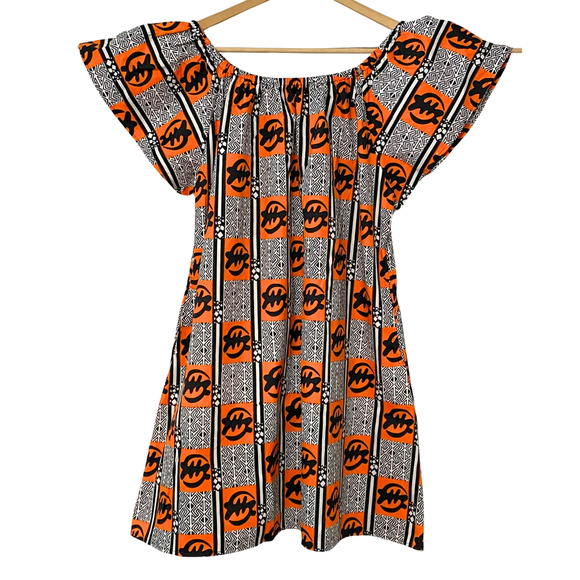 Lapogee Sz 2X Dashiki Style Caftan Dress Cotton African Print Orange/Black New - Picture 1 of 8
